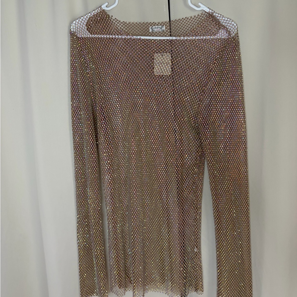 Free people blush sands Mesh Long Sleeve Top